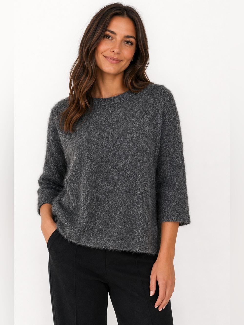 Peruvian Connection Charcoal Gray Baby Alpaca 3/4 Sleeve Sweater XS/S
